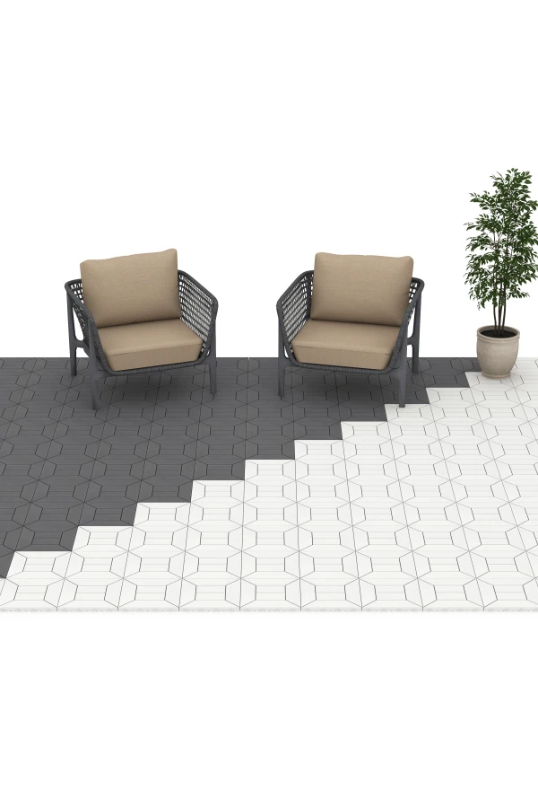 Beispielhafte Verlegung für den Artikel 6348 von WARCO - Kassettemønster – Terrassefliser, Farbton Sølvgrå in der Abmessung 30 x 30 x 2 cm.