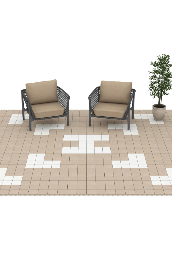 Beispielhafte Verlegung für den Artikel 6351 von WARCO - Mosaik – Terrassefliser, Farbton Vanilje in der Abmessung 30 x 30 x 2 cm.