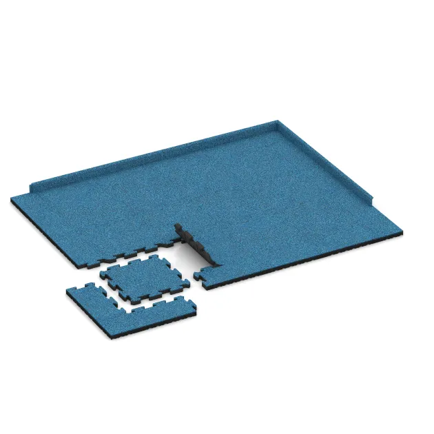 Typische Verlegung oder Einbausituation für den Artikel 2942 von WARCO - Fitness Beskyttelsesmåtte, Farbton Atlantic in der Abmessung 500 x 500 x 40 mm.