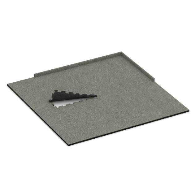 Typische Verlegung oder Einbausituation für den Artikel 3462 von WARCO - Fitness Beskyttelsesmåtte, Farbton Grå Granit in der Abmessung 1000 x 1000 x 40 mm.