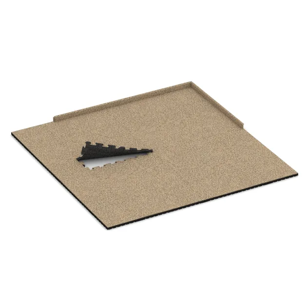 Typische Verlegung oder Einbausituation für den Artikel 3414 von WARCO - Fitness Beskyttelsesmåtte HD, Farbton Travertin in der Abmessung 1000 x 1000 x 40 mm.