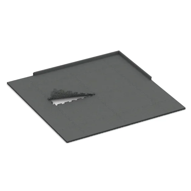 Typische Verlegung oder Einbausituation für den Artikel 3484 von WARCO - Fitness Beskyttelsesmåtte HD, Farbton Skifergrå in der Abmessung 1000 x 1000 x 40 mm.