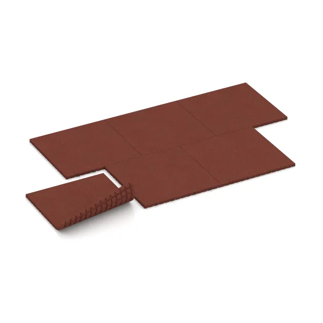 Typische Verlegung oder Einbausituation für den Artikel 5665 von WARCO - Legepladsmåtte 4 cm - EN 1177 ≤ 110 cm, Farbton Murstenrød in der Abmessung 1000 x 1000 x 40 mm.