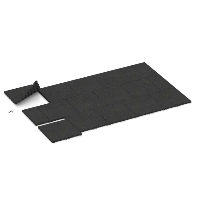 Typische Verlegung oder Einbausituation für den Artikel 5462 von WARCO - Faldunderlag – gummiflise 3 cm - EN 1177 ≤ 100 cm, Farbton Anthracite in der Abmessung 500 x 500 x 30 mm.