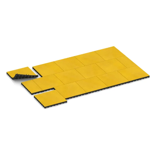 Typische Verlegung oder Einbausituation für den Artikel 5537 von WARCO - Faldunderlag – gummiflise 4,5 cm - EN 1177 ≤ 135 cm, Farbton Citrongul in der Abmessung 500 x 500 x 45 mm.