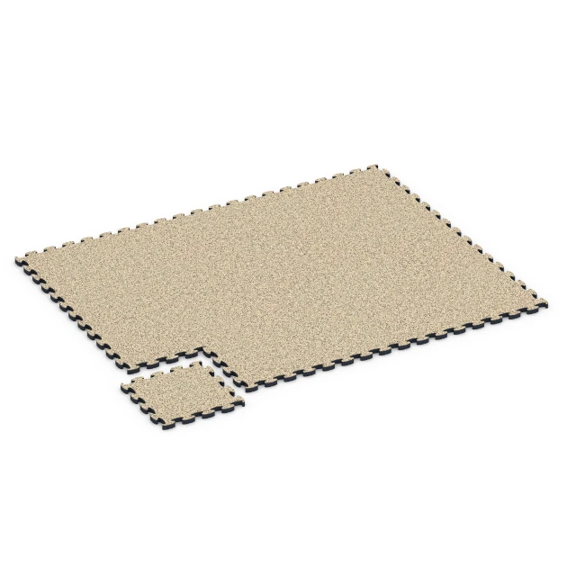 Typische Verlegung oder Einbausituation für den Artikel 6883 von WARCO - Fitnessgulv Max System, Farbton Travertin in der Abmessung 44,6 x 44,6 × 2,8 cm.